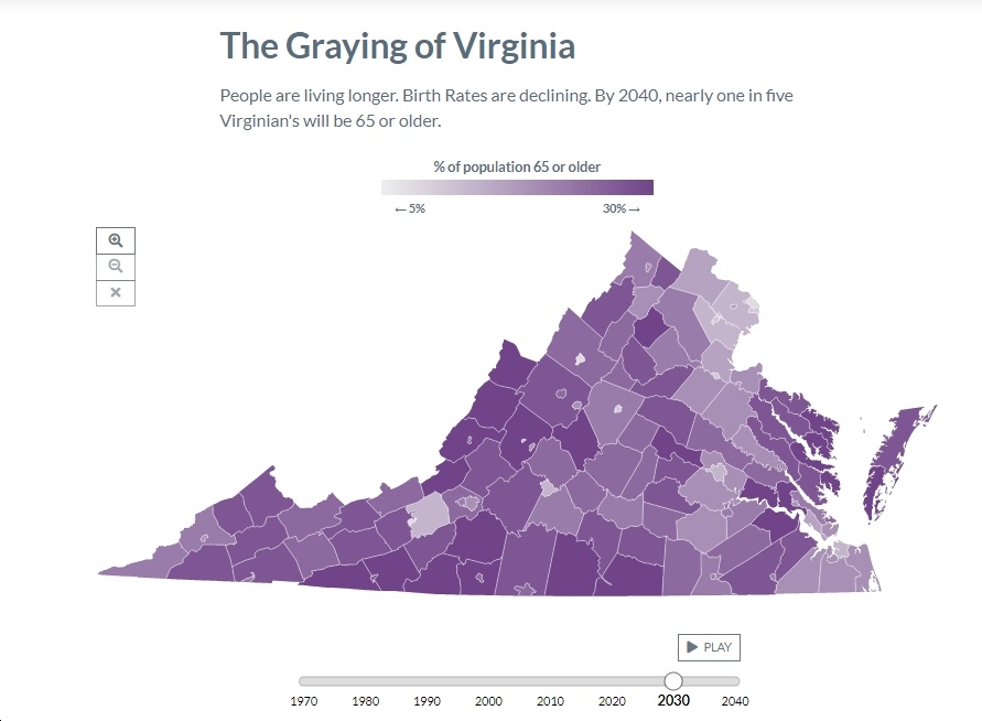 Virginia Population Projections Show That By 30 The Reddest Areas Will Be By Far The Grayest Blue Virginia