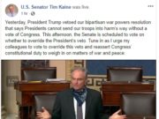 Video: Sen. Kaine Statement on Senate’s 49-44 Vote to Override Trump Veto of His Bipartisan War Powers Resolution