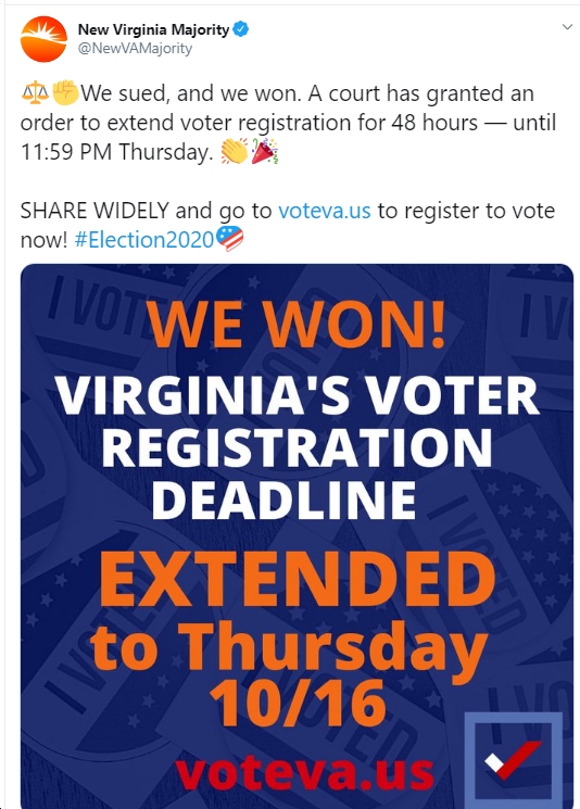 BREAKING Judge Grants Request to Extend Virginia Voter Registration