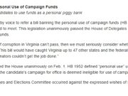 BREAKING: Virginia State Senate Fails to Pass Bill Banning Personal Use of Campaign Funds