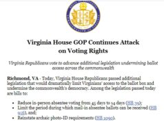 Virginia House GOP Continues Attack on Voting Rights