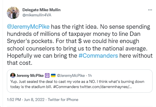 After “Commanders” Defensive Coordinator's Outrageous Comments Calling the  1/6 Violent Insurrection a Mere “Dustup” and Absurdly Claiming Black Lives  Matter Is Worse, VA Sen. Jeremy McPike Switches to “NO” on the Stadium