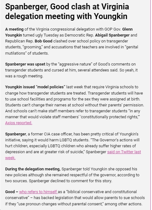 Thursday News: “Putin Is in Trouble; “Trump’s legal woes have just gotten a lot worse”; “Youngkin’s restriction on trans students’ rights is probably illegal”; “Spanberger, Good clash at Virginia dele