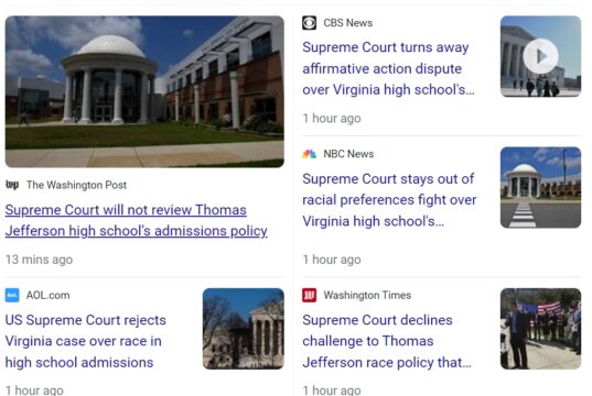 US Supreme Court rejects Virginia case over race in high school