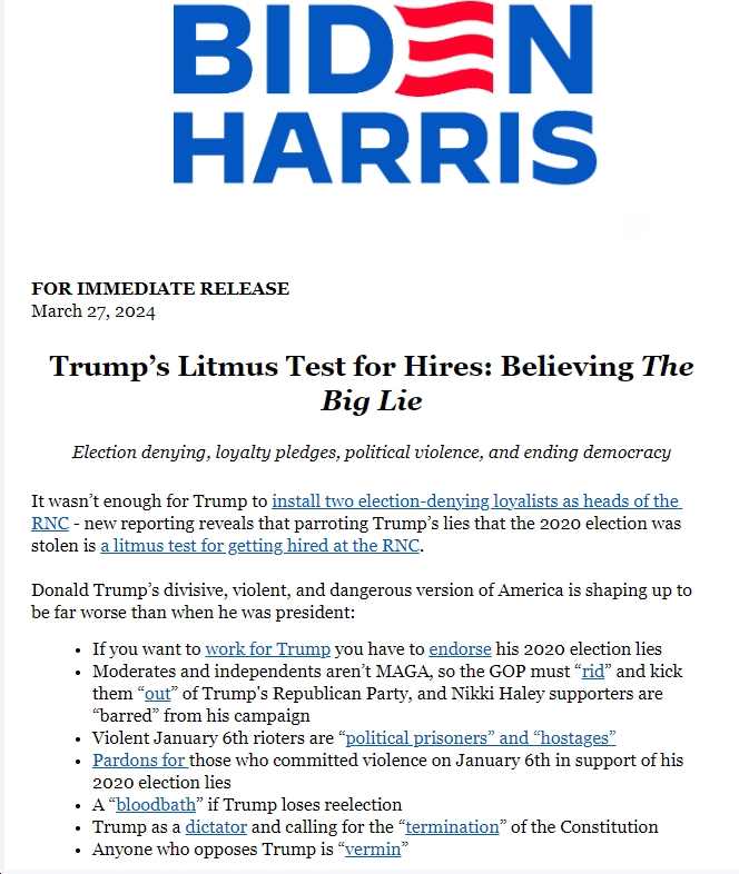 Trump’s Litmus Test for Hires: Believing The Big Lie