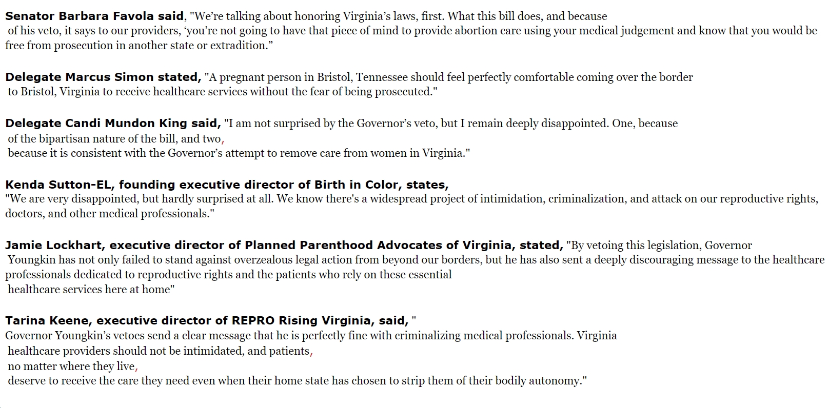 Reproductive Freedom Advocates And Legislators Condemn Governor Youngkins Veto Of Bills 5272