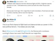 DNC Chair Candidate/WI Dem Chair Ben Wikler: “Get ready for the first electoral fight of 2025. Virginia’s special election on Jan. 7 will determine control of both the state House and Senate.”