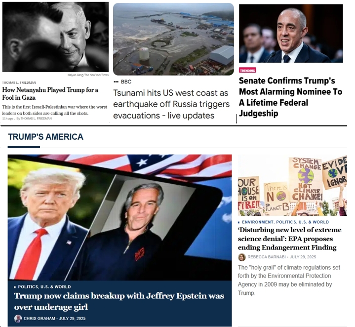 Wednesday News: Tsunami Triggers Evacuations; “How Netanyahu Played Trump for a Fool in Gaza”; “Republicans Just Confirmed Trump’s Most Ghastly Nominee”; “Disturbing new level of extreme science denial”; “Trump says Epstein ‘stole’ Virginia Giuffre”