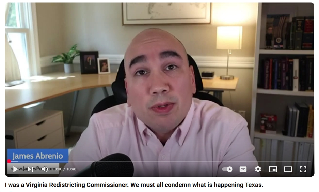 Former VA Citizen Redistricting Commissioner James Abrenio Reacts to Texas Republicans’ Extreme Gerrymander Attempt, Says “”If they pass that s*** in TX, I’d be open to [repealing Virginia’s redistricting amendment].”