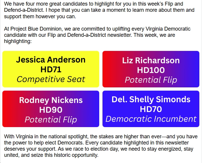 Flip and Defend-a-District 2025 Volume 12: Del. Shelly Simonds (HD70), Jessica Anderson (HD71), Rodney Nickens (HD90), Liz Richardson (HD100)