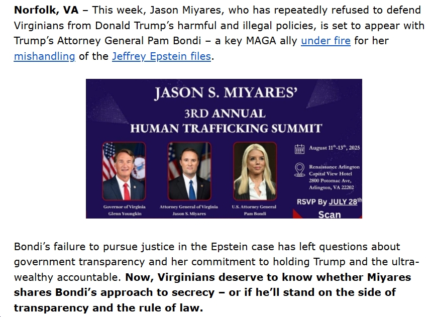 Jason Miyares Must Say Where He Stands on Releasing the Epstein Files
