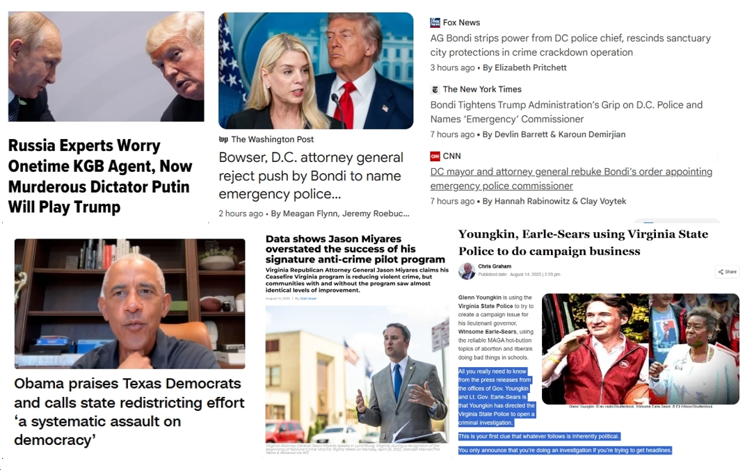 Friday News: “Russia Experts Worry KGB Agent-Turned-Murderous Dictator Putin Will Play Trump”; “Bondi names DEA head as DC’s ‘emergency police commissioner,’ but capital leaders push back”; “Miyares overstated the success of his signature anti-crime pilot program”