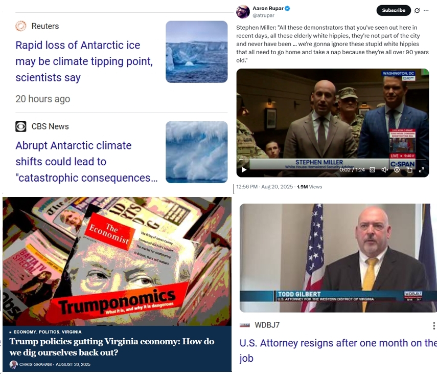 Thursday News: “Antarctic climate shifts threaten ‘catastrophic’ impacts globally”; “Stephen Miller Erupts in Manic Fascist Rant”; Fmr. VA Speaker Todd Gilbert Abruptly Resigns as US Attorney After Just a Month on Job; “Trump policies gutting Virginia economy: How do we dig ourselves back out?”