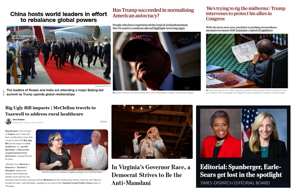 Sunday News: Trump’s Idiocy Pushes Countries Towards China; “Has Trump succeeded in normalising American autocracy?”; “McClellan travels to Tazewell to address rural healthcare”; WSJ, RTD Opinion Pieces Claim Spanberger’s the “Anti-Mamdani” “Playing Not to Lose”