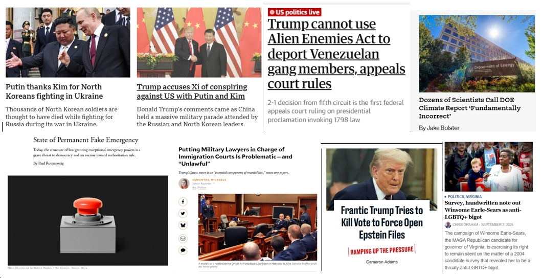 Wednesday News: “Trump accuses Xi of conspiring against US with Putin and Kim”; Court Blocks Trump Use of Alien Enemies Act; “Frantic Trump Tries to Kill Vote to Force Open Epstein Files”; “Survey, handwritten note out Winsome Earle-Sears as anti-LGBTQ+ bigot”