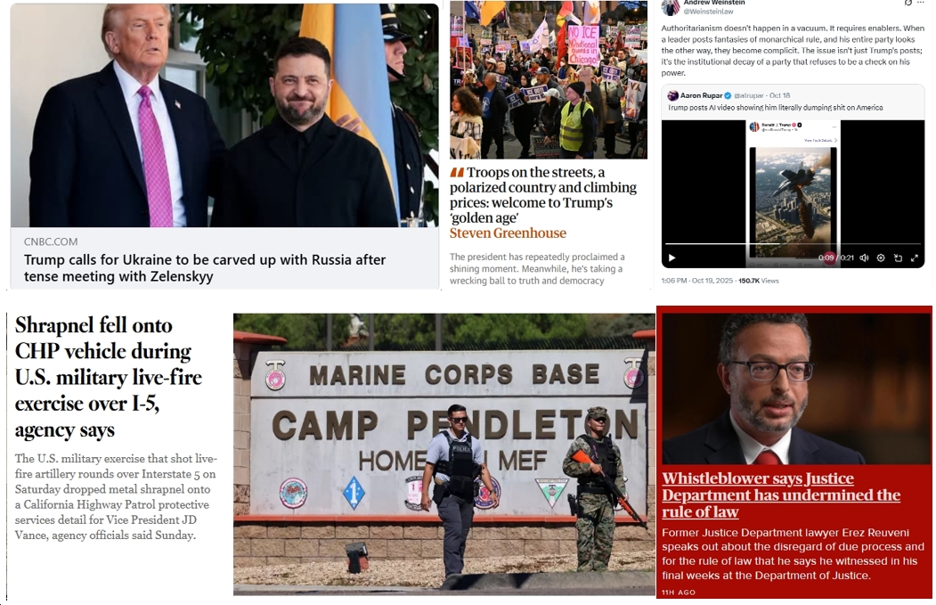 Monday News: Trump Continues to Serve His Master Putin; “Troops on the streets, a polarized country and climbing prices: welcome to Trump’s ‘golden age’”; “Whistleblower says [Trump DoJ] has undermined the rule of law”; “Trump posts AI video showing him literally dumping shit on America”