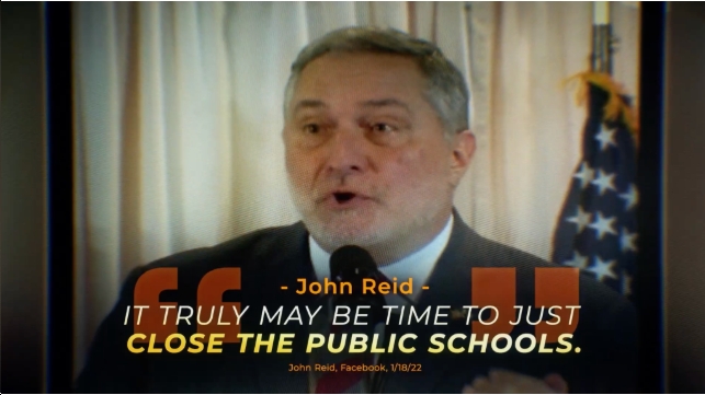 NEW TV AD: John Reid Plans to Close Public Schools, Funnel Taxpayer Dollars Into Wealthy Private Schools