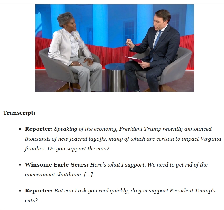 Video: Earle-Sears Stands By Her Support of Trump’s/Musk’s DOGE Cuts, Downplays and Dismisses the Devastating Reality of Losing a Job