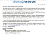 2026 Virginia Grassroots Coalition Legislative Priorities: Campaign Finance Reform, Climate/Clean Energy, Gun Violence Prevention, Public Education, Women and Families, Immigration, etc.