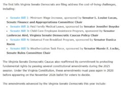 Virginia Senate Democratic Caucus Releases First Bills on Legislative Agenda Focused on Affordability
