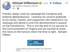 VA02 Democratic Candidate Mike Williamson Announces He’s Ending His Campaign, Endorses Fmr. Rep. Elaine Luria (D-VA02), Urges Other Candidates to “do what this moment demands—end your campaigns, stand down with purpose, and unite behind…Luria”