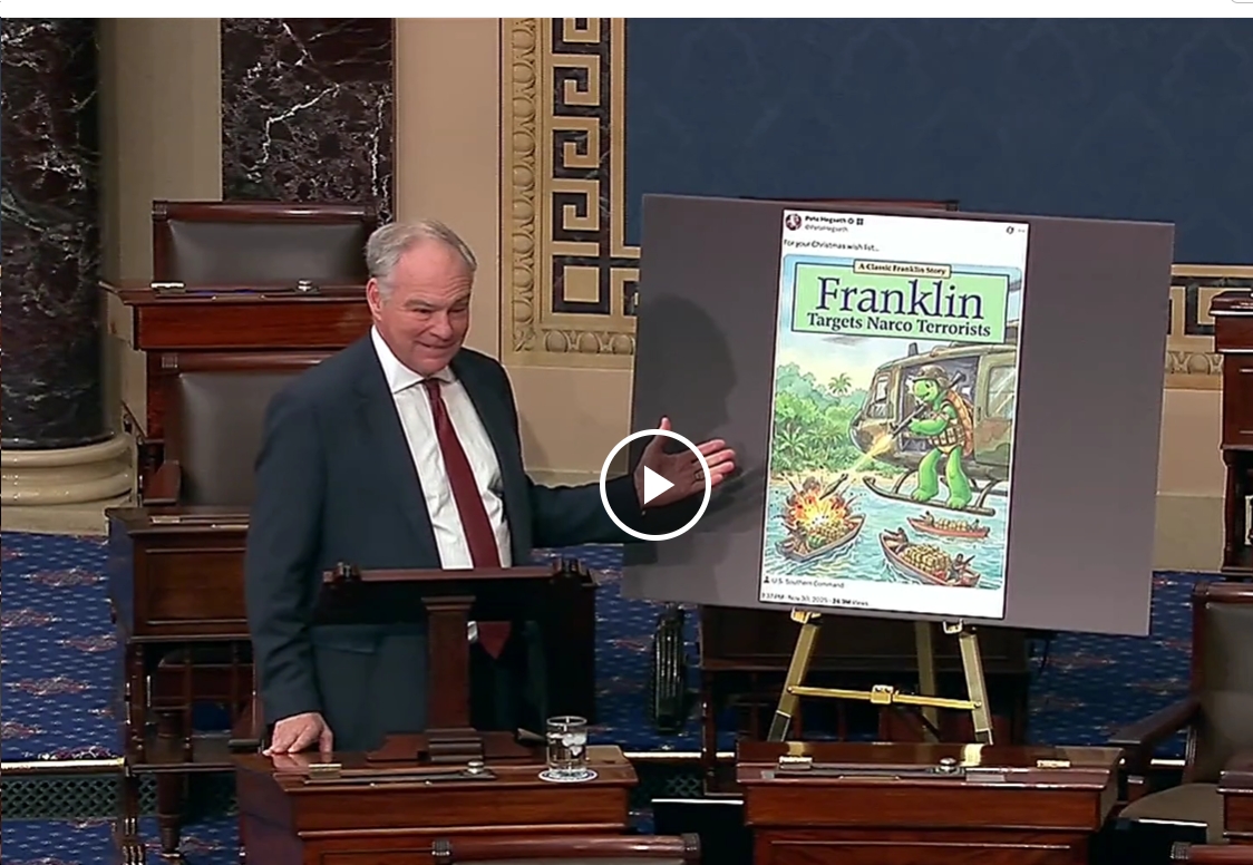 Video: Sen. Tim Kaine Speaks on US Senate Floor, Denounces Trump’s Bizarre Pardon of Drug Kingpin Juan Orlando Hernández and Illegal Strikes in Caribbean