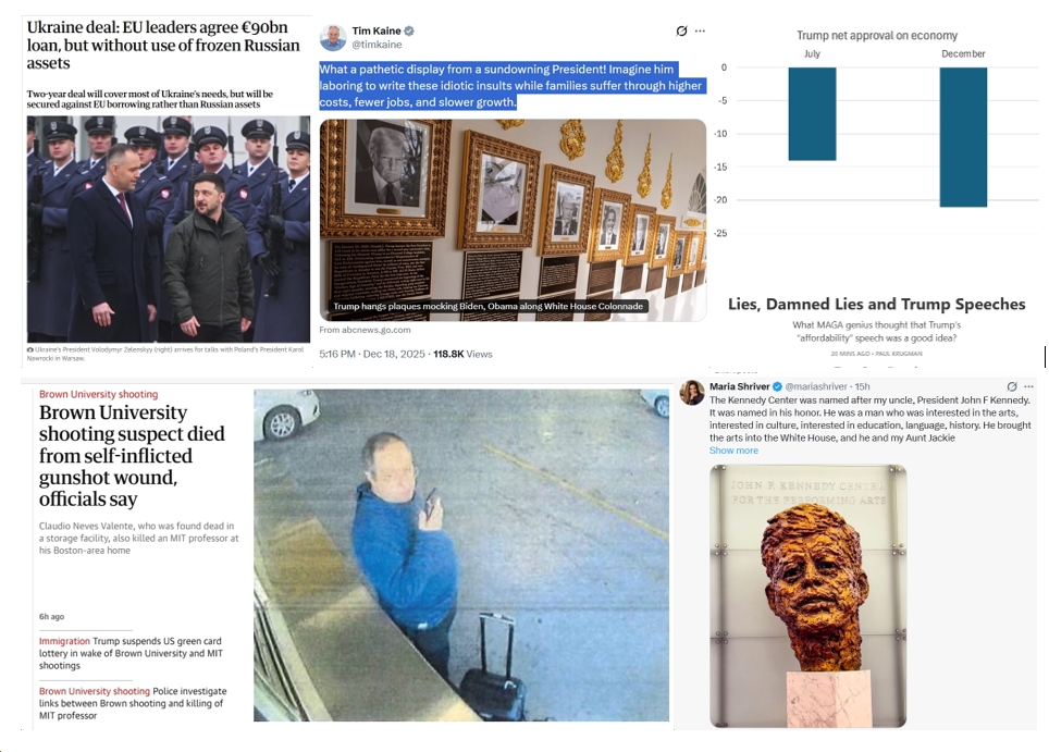 Friday News: “EU agrees €90bn loan for Ukraine”; “Lies, Damned Lies and Trump Speeches”; “JFK’s family erupts over ‘Trump-Kennedy Center’ renaming plan”; Sen. Kaine Rips “pathetic display from a sundowning president”; Brown U. Shooting Suspect Dead From Self-Inflicted Gunshot