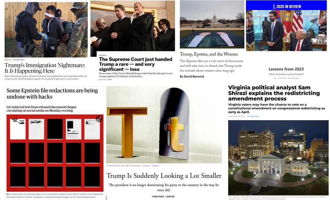 Wednesday (Christmas Eve) News: “Lessons from 2025”; “Trump’s Immigration Nightmare: It Is Happening Here”; “The Supreme Court just handed Trump a rare — and very significant — loss”; “Some Epstein file redactions are being undone with hacks”
