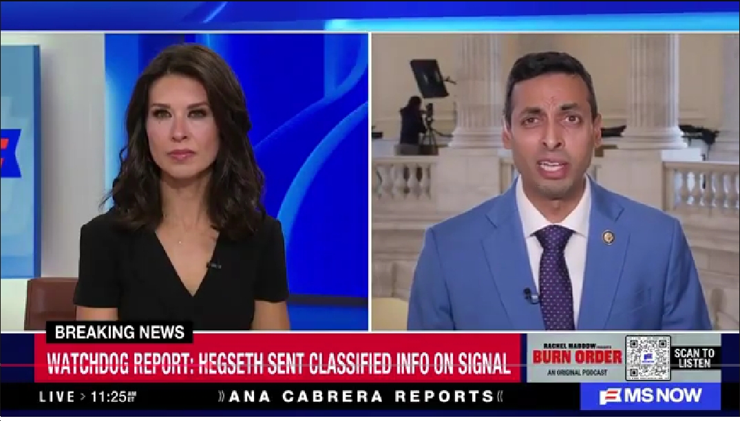 Video: Rep. Suhas Subramanyam (D-VA10) Says Pete Hegseth “Probably Is” Still Using Signal on “His Personal Device”; This Is “especially dangerous to our men and women in uniform”