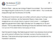 Fmr. VA Del. Tim Anderson, a VERY Conservative and Pro-Gun Republican: “Director Patel – yes you can bring a firearm to a protest. Your comments are disgusting and quite worthy of public condemnation. Your words are disqualifying to be the Director of the FBI.”