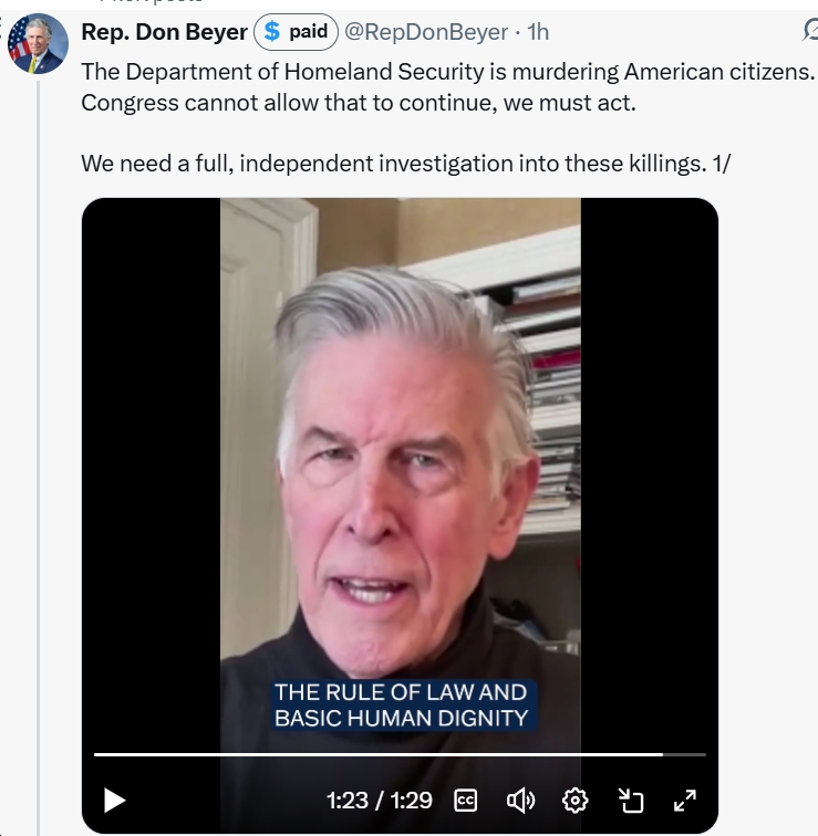 Video: Rep. Don Beyer (D-VA08) Calls For Kristi Noem’s Impeachment Following Murders Of Alex Pretti And Renee Good