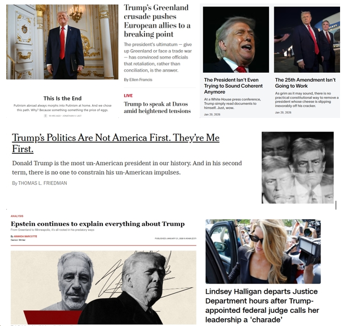 Wednesday News: “From Greenland to Minneapolis, it’s all rooted in [Trump’s] predatory ways”; “Trump’s Politics Are Not America First. They’re Me First.”; “The 25th Amendment Isn’t Going to Work”; Halligan Out After “Charade”; McGuire, McPike Win Big