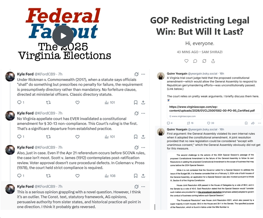 Analysis by Three Lawyers (Two From Virginia) of Tazewell County Judge’s Redistricting Ruling: “a significant departure from established practice”; “outlier”; “probably gets reversed”
