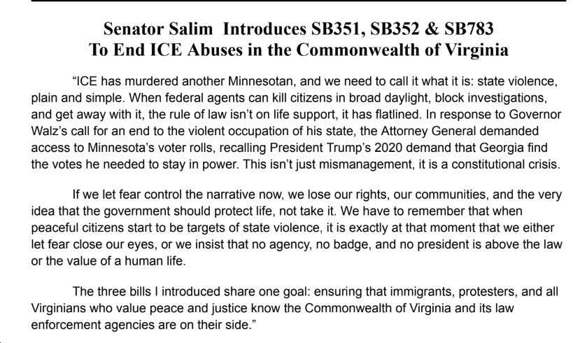 VA State Sen. Saddam Salim (D-Fairfax) Introduces Three Bills To End ICE Abuses in Virginia