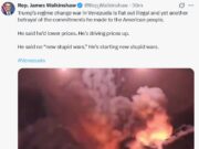 “Trump’s regime change war in Venezuela is flat out illegal and yet another betrayal of the commitments he made to the American people.”