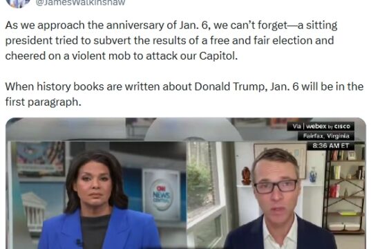 Video: Rep. James Walkinshaw (D-VA11) Says “Republicans in Washington don’t want to acknowledge Donald Trump’s culpability with respect to January 6,” But “This will hang over him for the rest of his life and long beyond the end of his life”