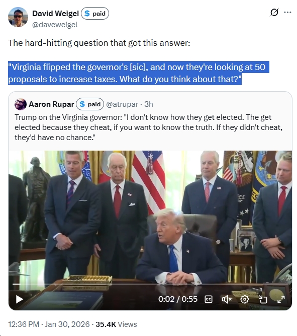 Video: Regarding the 2025 VA Election  – Which Democrats Won in a Landslide – Trump Points Insanely/Falsely to “Cheat[ing]”