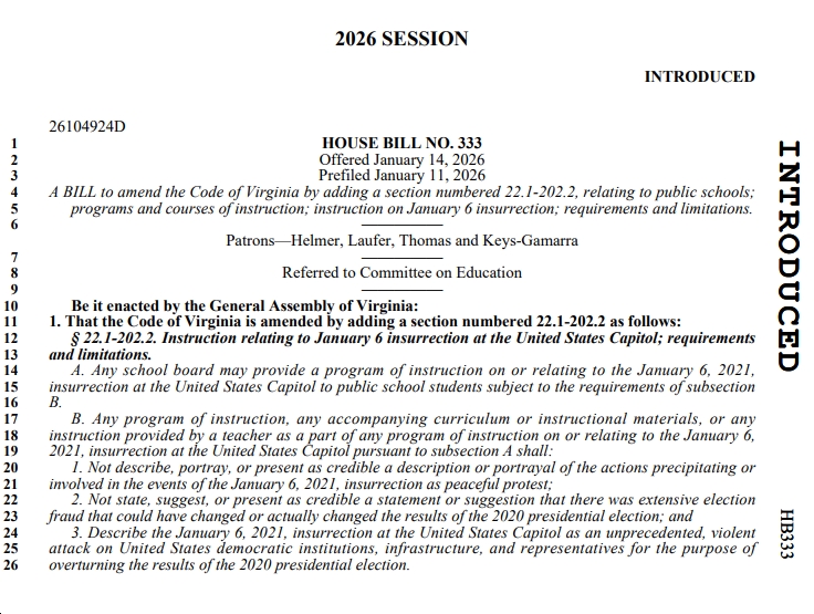 VA House of Delegates Passes Bills by Del. Dan Helmer to Keep January 6th Insurrection in History Books, Ban “Musk Lotteries”