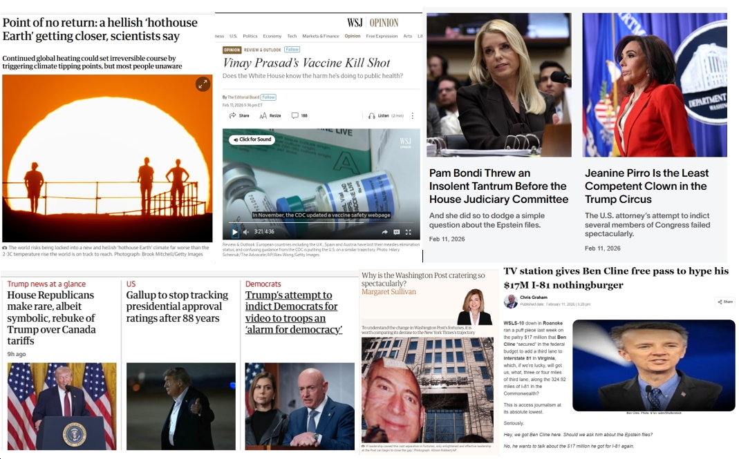 Thursday News: “Hothouse Earth” Getting Closer; “GOP-Led House Rejects Trump’s Tariffs on Canada “Vinay Prasad’s Vaccine Kill Shot”; “Pam Bondi Threw an Insolent Tantrum Before the House Judiciary Committee”; “Why is the Washington Post cratering so spectacularly?”