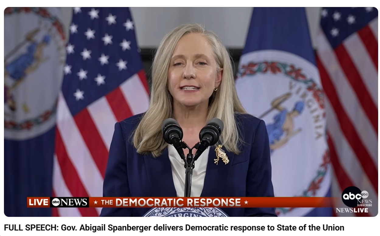Video, Transcript, Reactions: Gov. Abigail Spanberger Says Trump “lied…scapegoated…distracted…offered no real solutions to our nation’s pressing challenges — so many of which he is actively making worse”