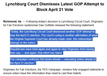 Lynchburg Court Dismisses Latest GOP Attempt to Block April 21 Vote