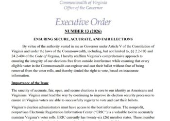 Governor Abigail Spanberger Signs Executive Order to Rejoin ERIC and Strengthen Virginia’s Election Integrity