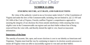 Governor Abigail Spanberger Signs Executive Order to Rejoin ERIC and Strengthen Virginia’s Election Integrity