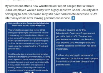 Rep. James Walkinshaw (D-VA11) Demands Accountability in Explosive DOGE Social Security Breach Allegations