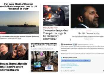 Saturday (4/18) News: “Iran says Strait of Hormuz restrictions reimposed due to US ‘breaches of trust’”; “Two weeks that pushed Trump to the edge. Is his presidency unravelling?”