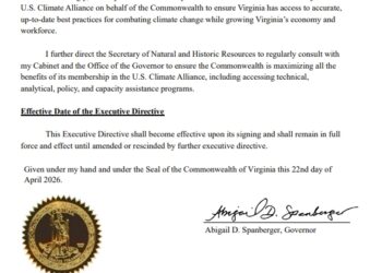 On Earth Day (4/22), Gov. Abigail Spanberger Announced Virginia’s Entry Into the U.S. Climate Alliance