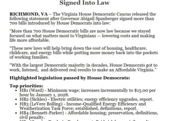Virginia House Democrats Celebrate Over 700 Bills Signed Into Law