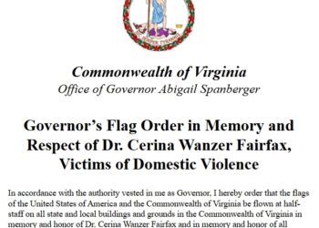 Gov. Abigail Spanberger Orders Flags to Be Flown at Half-Staff “in Memory and Respect of Dr. Cerina Wanzer Fairfax, Victims of Domestic Violence”