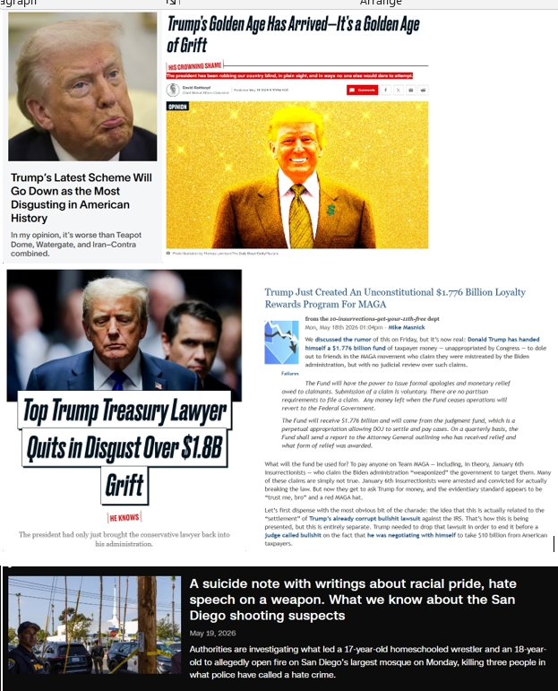 Tuesday (5/19) News: “Trump’s Golden Age Has Arrived—It’s a Golden Age of Grift”; Trump’s Latest Is “worse than Teapot Dome, Watergate, and Iran–Contra combined”
