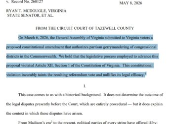 BREAKING: VA Supreme Court, on a 4-3 Vote (Along Partisan Lines), Strikes Down Redistricting Amendment